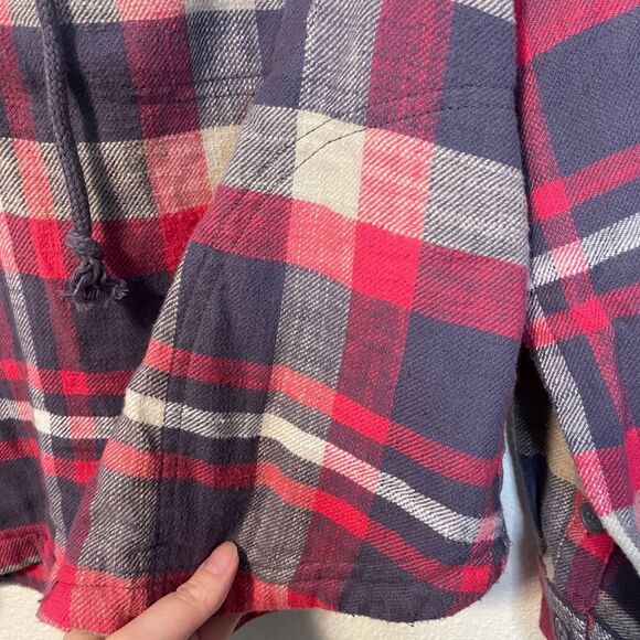 American Eagle Plaid Pink Cropped Hooded Flannel Size Small NWT - Picture 4 of 10